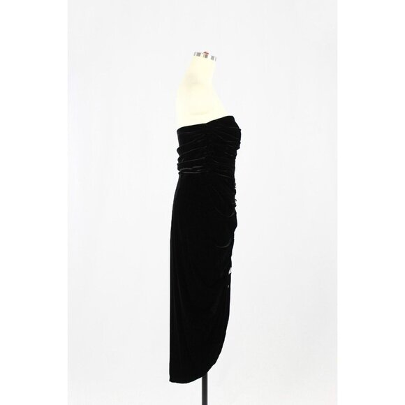 VERONICA BEARD Palo Black Silk Velvet Rhinestone Strapless Draped Dress, Size L - Picture 5 of 16